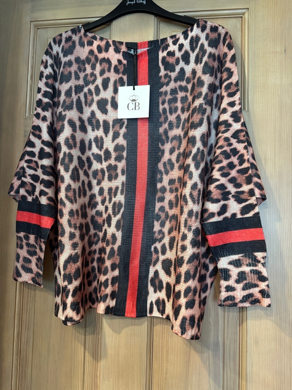 Leopard Print Sweater with Red Stripe